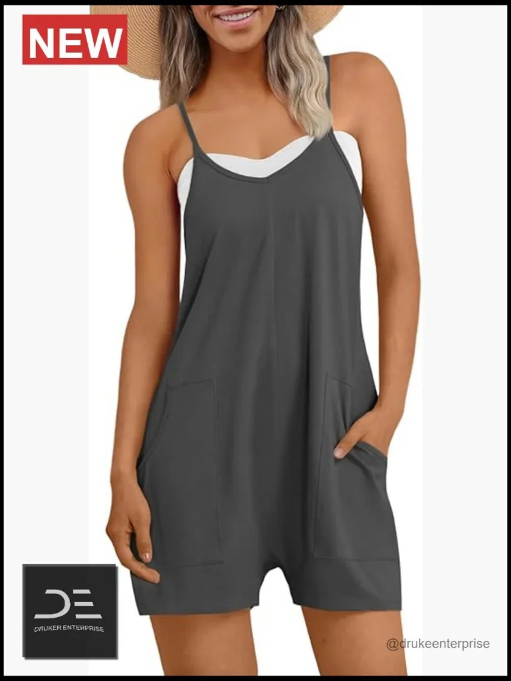Cotton Spandex Romper Jumpsuit Summer Casual Shorts Overalls with Pockets